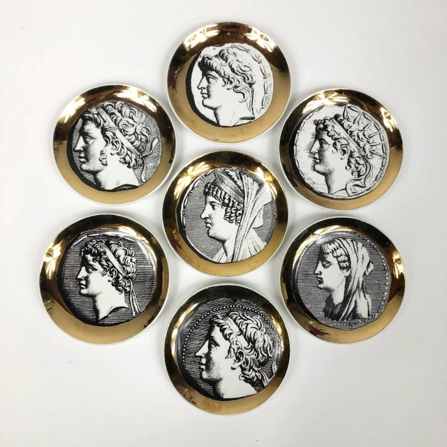 Set of Seven Gold Porcelain “Monete” Coasters by Piero Fornasetti For Sale In New York - Image 6 of 6