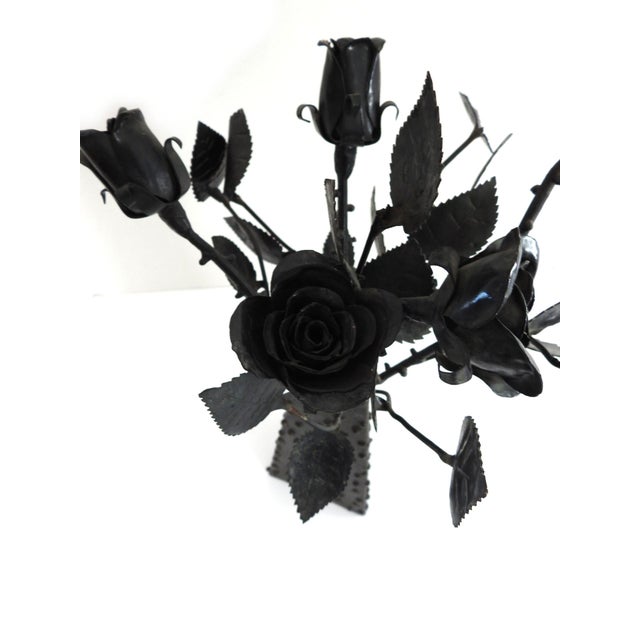 Late 20th Century Late 20th Century Avant-Garde Hand-Forged Wrought Iron Rose Sculpture & Textured Metal Vessel For Sale - Image 5 of 10