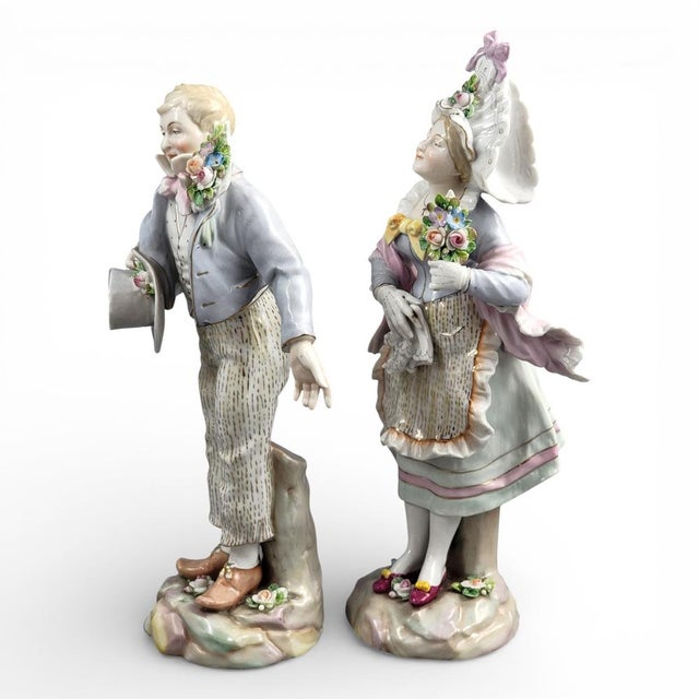 German Porcelain Figures by Volkstedt, 1800s, Set of 2 For Sale - Image 6 of 15