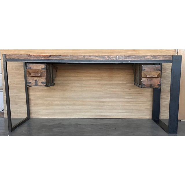 Mid 20th Century Oak Kitchen Island, Butcher Block, Industrial Work Table Cast Iron For Sale - Image 17 of 18