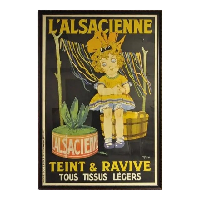Huge Original 1920s French Art Deco Poster l'Alsacienne Teint & Ravive Ch Roux For Sale