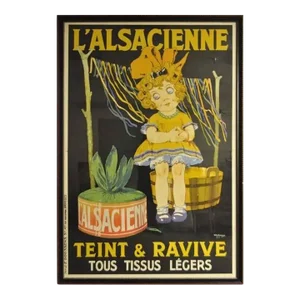 Huge Original 1920s French Art Deco Poster l'Alsacienne Teint & Ravive Ch Roux