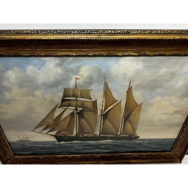 20th Century British Seascape Oil Painting Schooner Sailing Ship Kathleen & May by John L Chapman For Sale - Image 9 of 12