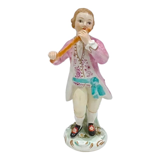 Antique Italian Hand-Painted Flutist Figurine For Sale