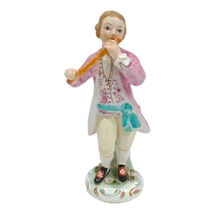 Antique Italian Hand-Painted Flutist Figurine