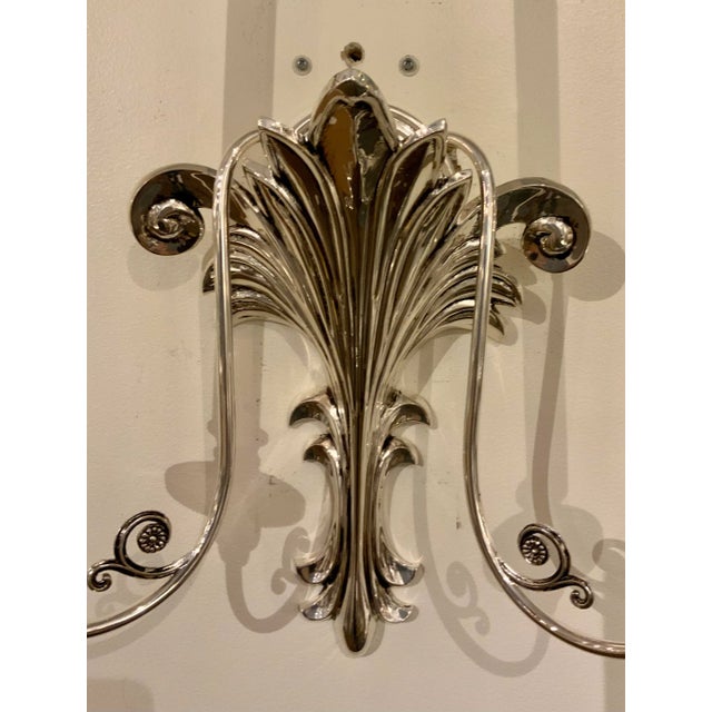 Neoclassical Myran Allan Luxury Lighting Neoclassical Style Antique Silver Finished Bronze Wall Sconces Pair For Sale - Image 3 of 7