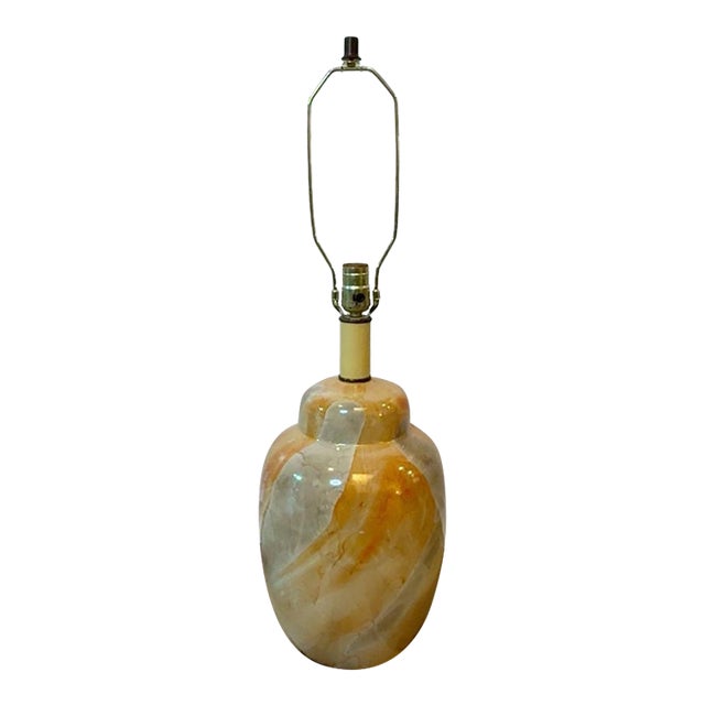 Vintage Hollywood Regency Faux Onyx Glazed Ceramic Table Lamp For Sale