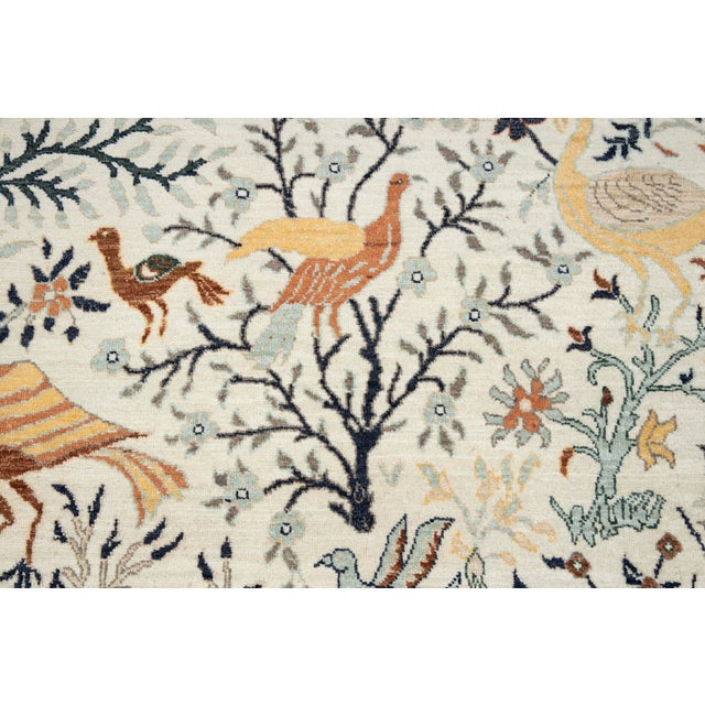 2020s 8x10Ft. White Peacock Wool Rug, Hand Knotted Birds Garden For Sale - Image 5 of 11