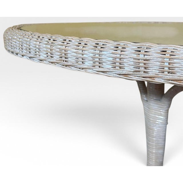White Vintage Coastal White Wicker Round Dining Table With Inset Glass Top For Sale - Image 8 of 18