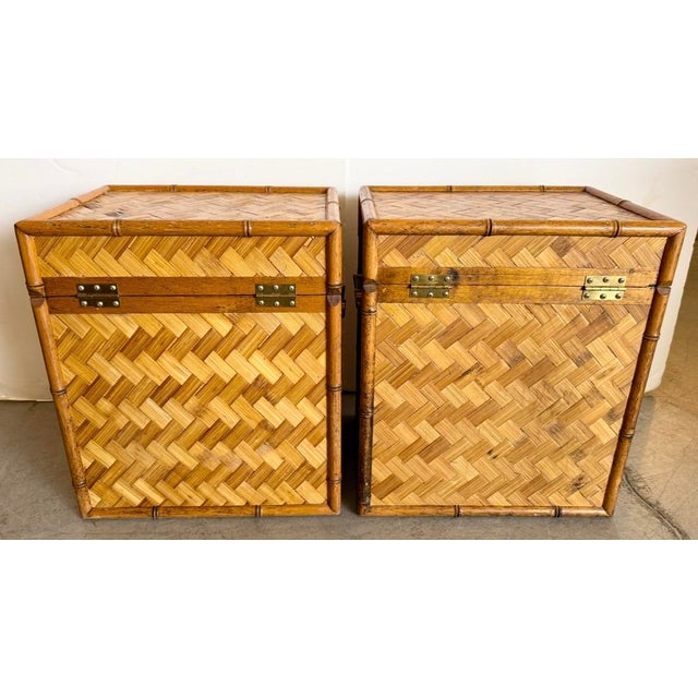 Set of 2 Asian Bamboo & Woven Rattan Trunks From 70's For Sale In Miami - Image 6 of 13