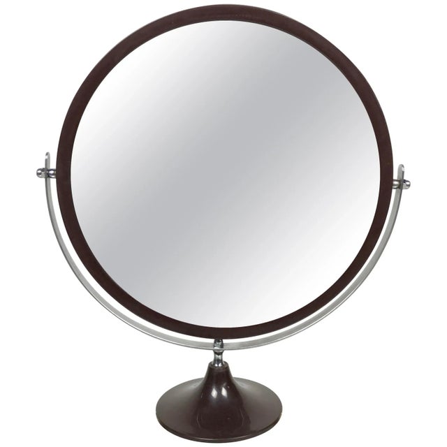 Glass Large Mid-Century Modern Brown Plastic & Steel Adjustable Table Mirror For Sale - Image 7 of 7