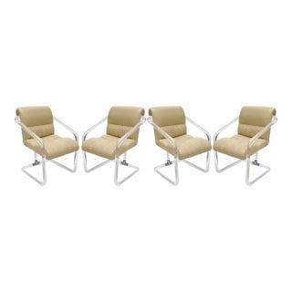 Vintage Signed Lion in Frost Lucite and Leather Upholstered Dining Chairs, Set of 4, 1970's For Sale