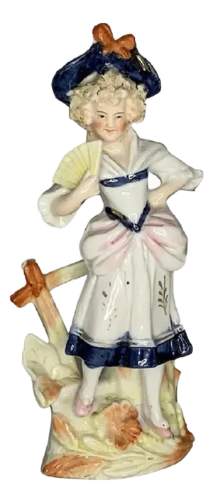 Antique German Bisque Figurine Spill Vase: Victorian Lady with Fan