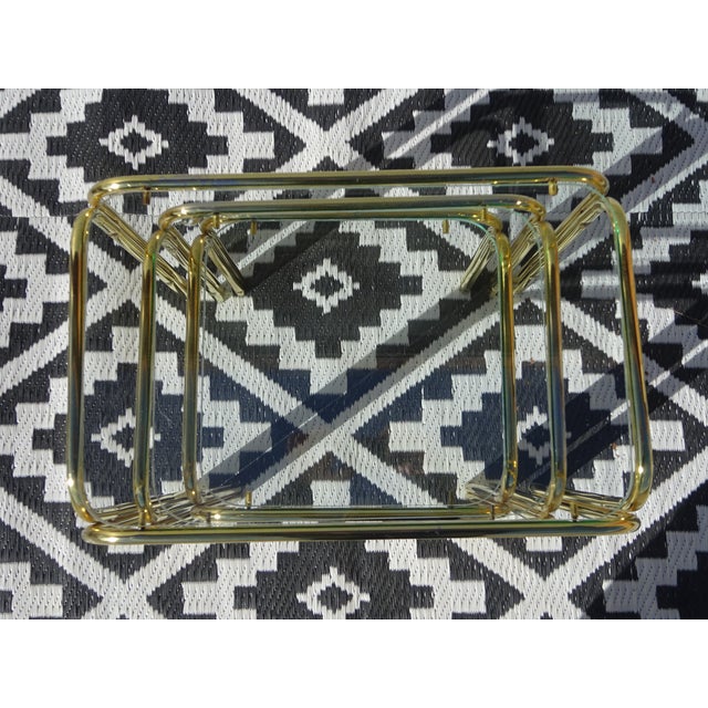 Nesting Tables in Gilt Metal and Tempered Glass, 1990s, Set of 3 For Sale - Image 13 of 18