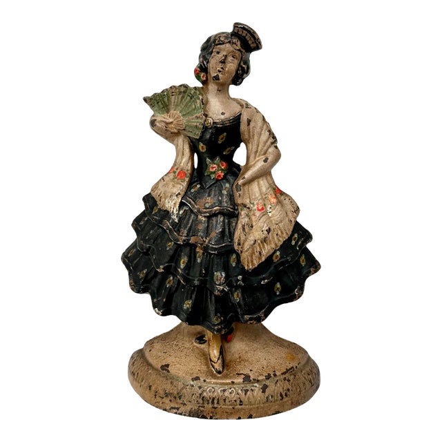 Hard to Find Vintage 1930s Hubley Manufacturing Co. Model # 193 Spanish Girl Cast Iron Doorstop For Sale