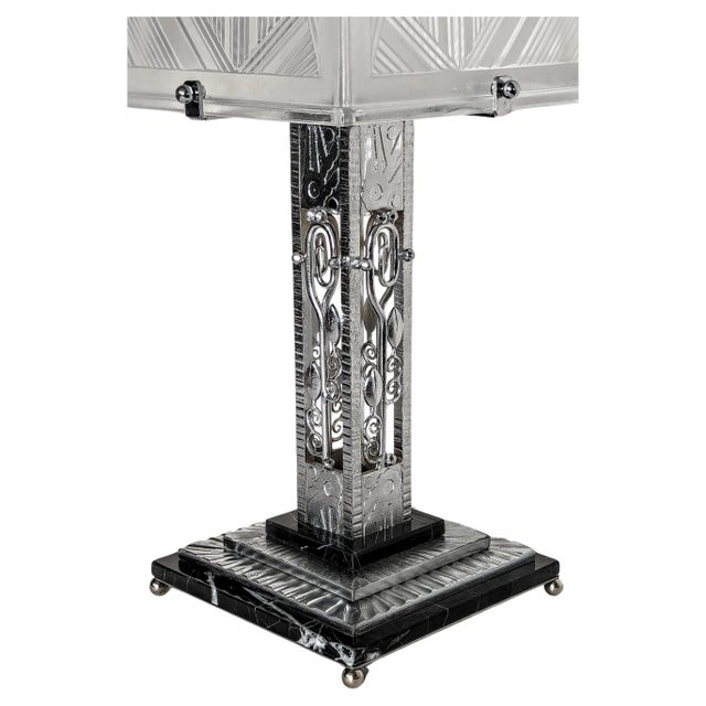 A French Art Deco Wrought Iron Table Lamp Singed by Sabino For Sale - Image 9 of 10