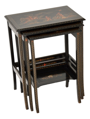 Antique Edwardian Lacquered Chinoiserie Nesting Tables, 1900, Set of 3