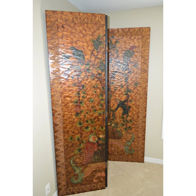 Asian Asian Tri-Fold Hand Painted Lacquer Room Divider For Sale - Image 3 of 12