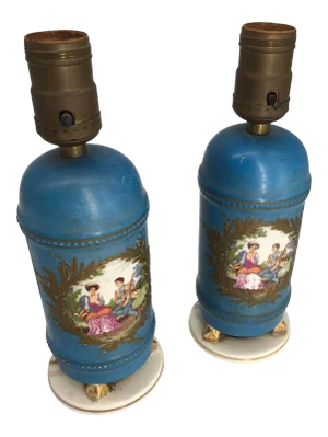 Early 20th Century Cornflower Blue Boudoir Lamps - a Pair