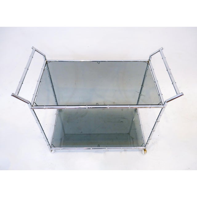 1970s Mid-Century Chrome and Smoked Glass Bar Cart For Sale - Image 4 of 6