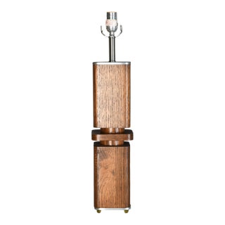 1960s Mid Century Modern Carved Wood Block Table Lamp For Sale