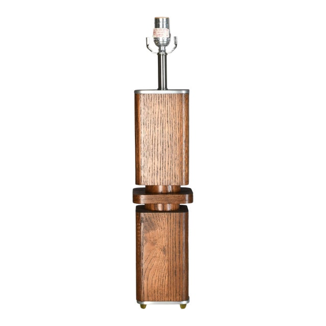 1960s Mid Century Modern Carved Wood Block Table Lamp For Sale