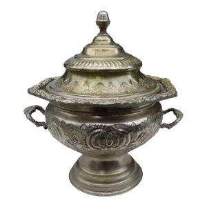 Mid 20th Century Moroccan Silver-Engraved Lidded Bread Bowl With Handles