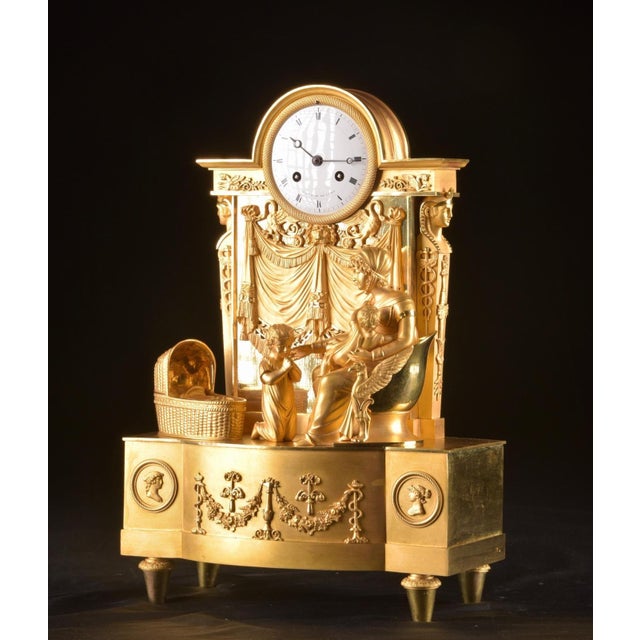 c.1820 Reiche Empire Gilt Ormolu Bronze Clock For Sale - Image 6 of 18