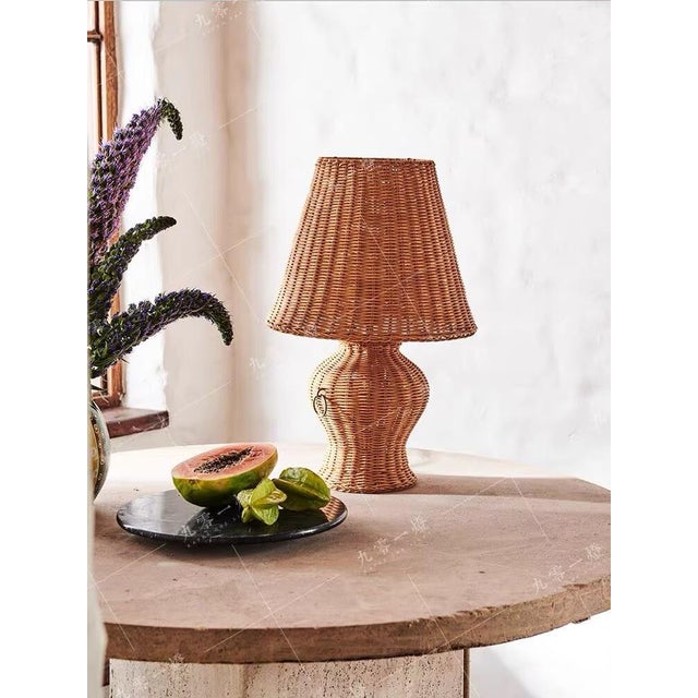 Chinoiserie Rattan Retro Ball Table Lamp For Sale - Image 3 of 5