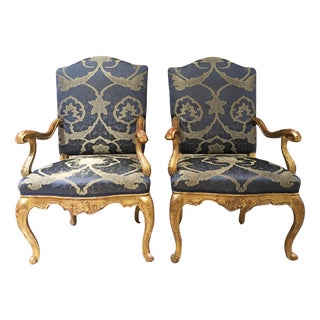 Venetian Rococo Carved Giltwood Armchairs, 1750, Set of 2 For Sale