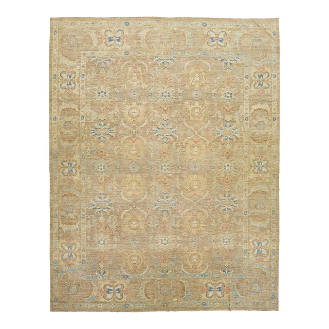 Apadana's Floral Designed Modern Sultanabad Wool Rug Handmade in Tan For Sale