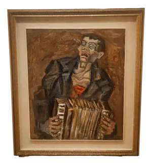 Emilio Notte, The Blind Player, 1970s, Oil on Canvas, Framed