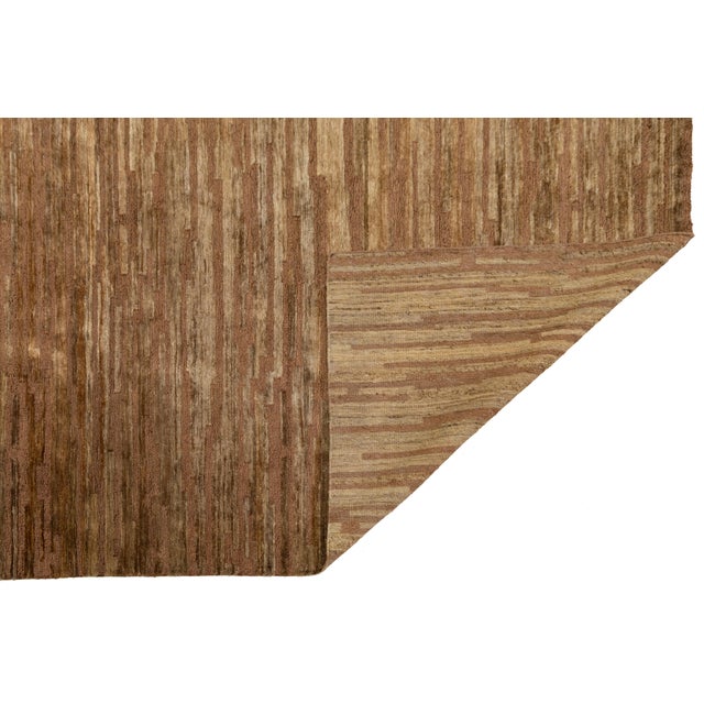 9 X 12 Modern Brown Wool and Jute Rug With Abstract Design For Sale - Image 4 of 11
