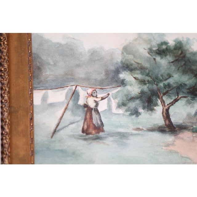 Stunning Original Old Watercolor, Gilt Frame, Nails and 1916 Newspaper For Sale - Image 10 of 13