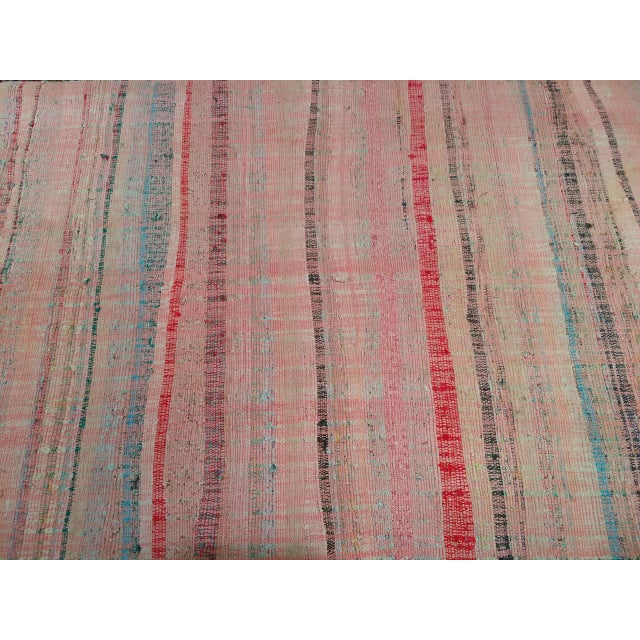 American Vintage Rag Runner, Handwoven Wool & Cotton, Stripe Pattern, Red & Pink, 3x14 For Sale - Image 3 of 18