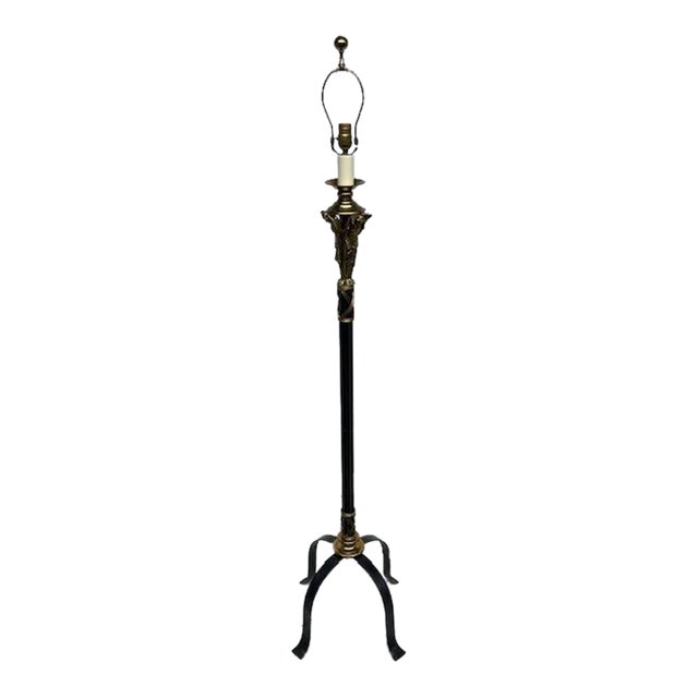 Maitland Smith Neoclassical Style Black and Gold Floor Lamp For Sale
