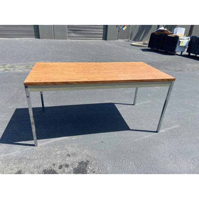 Attributed Steelcase Minimalist Vintage Mid Century Modern Metal Retro Tanker Utility Table For Sale - Image 10 of 12