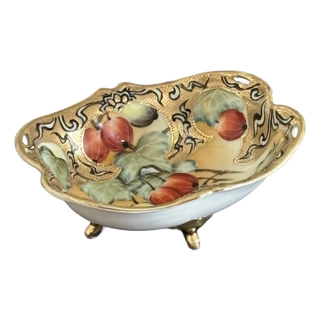 Antique Nippon Porcelain Gooseberry Footed Bowl For Sale