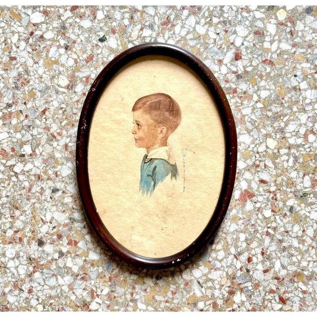 Paint Vintage Children Portrait Duo in Oval Frame - Set of 2 For Sale - Image 7 of 7