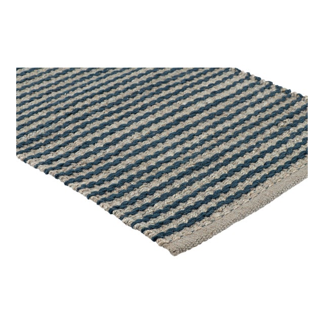 Part & Parcel Goods Textured Scallop Stripe Rug, 5'x8', Sky Blue and Sapphire For Sale