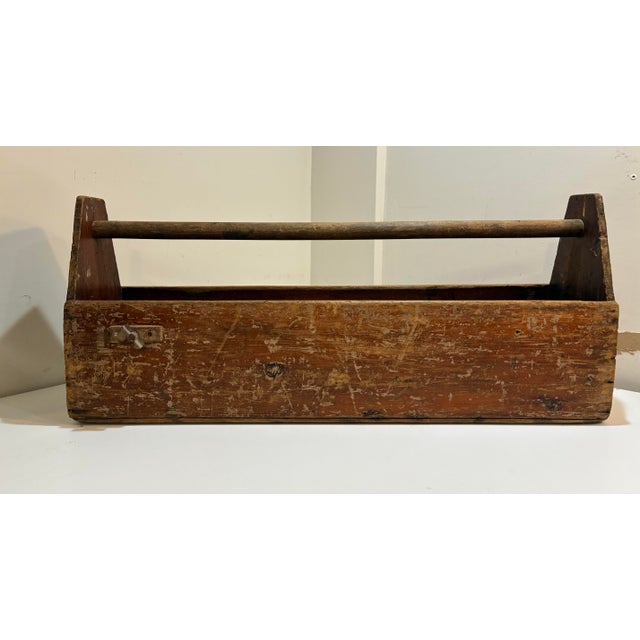 Farmhouse Primitive Antique Carpenter’s Tool Tote With Drawers — Rustic Farmhouse Storage Box For Sale - Image 3 of 10