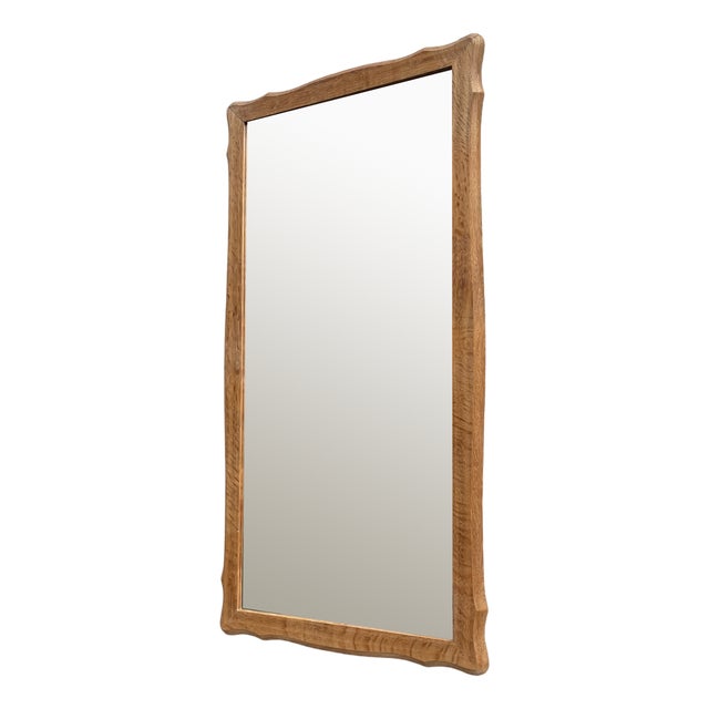 Vintage Danish Wall Mirror with Sculptural Oak Frame, 1960s For Sale