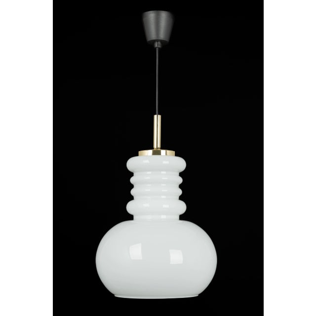 White Large German Pendant Light in White Opal Glass from Peill & Putzler, 1970 For Sale - Image 8 of 10