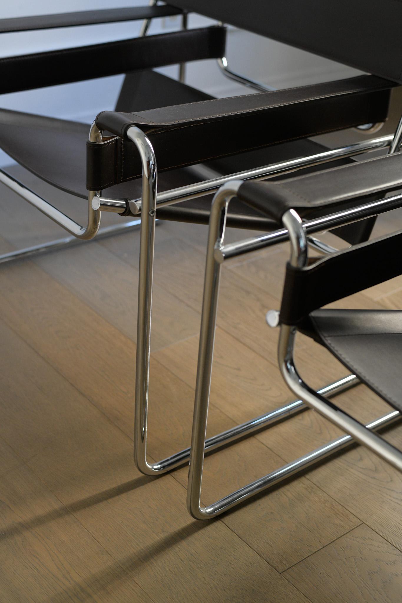Attributed to Marcel Breuer Wassily Chairs in Brown Leather for