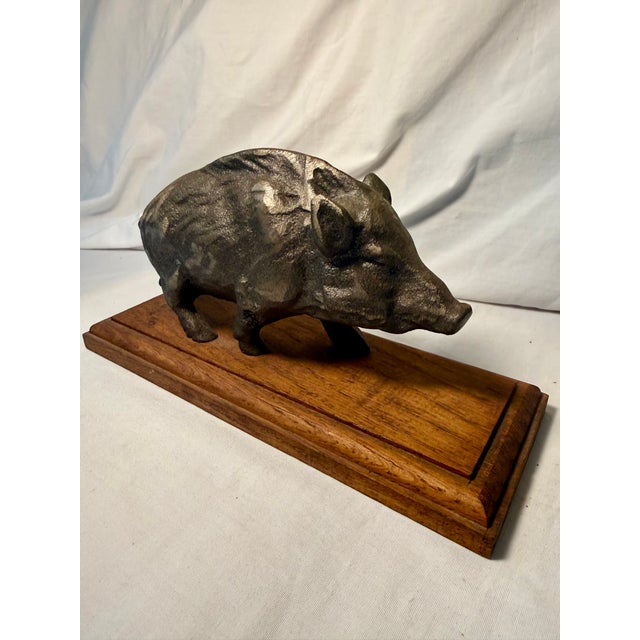 Vintage, French, Bronze, Boar Sculpture, Wood Mounted For Sale - Image 4 of 8
