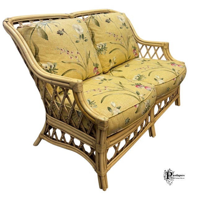 Wood Vintage Lane Venture Coastal Style Ivory Wicker Settee / Loveseat For Sale - Image 7 of 11