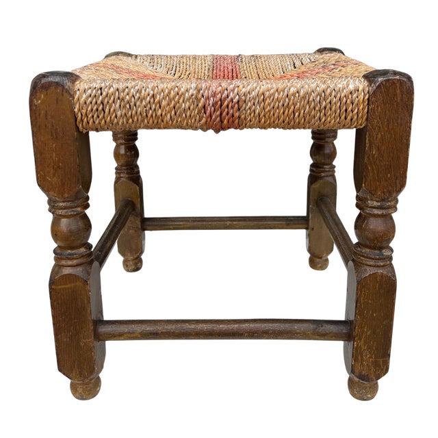 1940s 1940s English Country Oak and Rush Footstool For Sale - Image 5 of 6