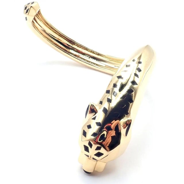 Cartier Panther Panthere Tsavorite Onyx Yellow Gold Size 16 Bangle Bracelet For Sale - Image 10 of 13