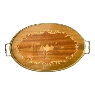 Vintage Italian Inlay Oval Serving Tray For Sale