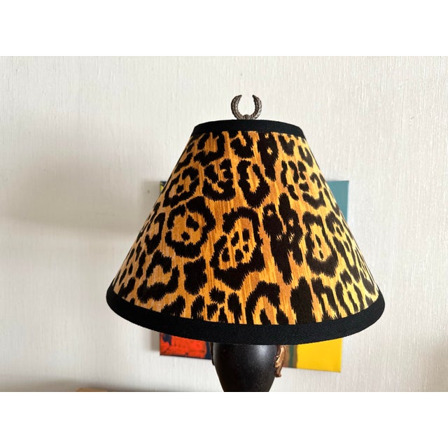 Vintage Black Metal Urn Lamp With Leopard Print Shade For Sale - Image 4 of 12